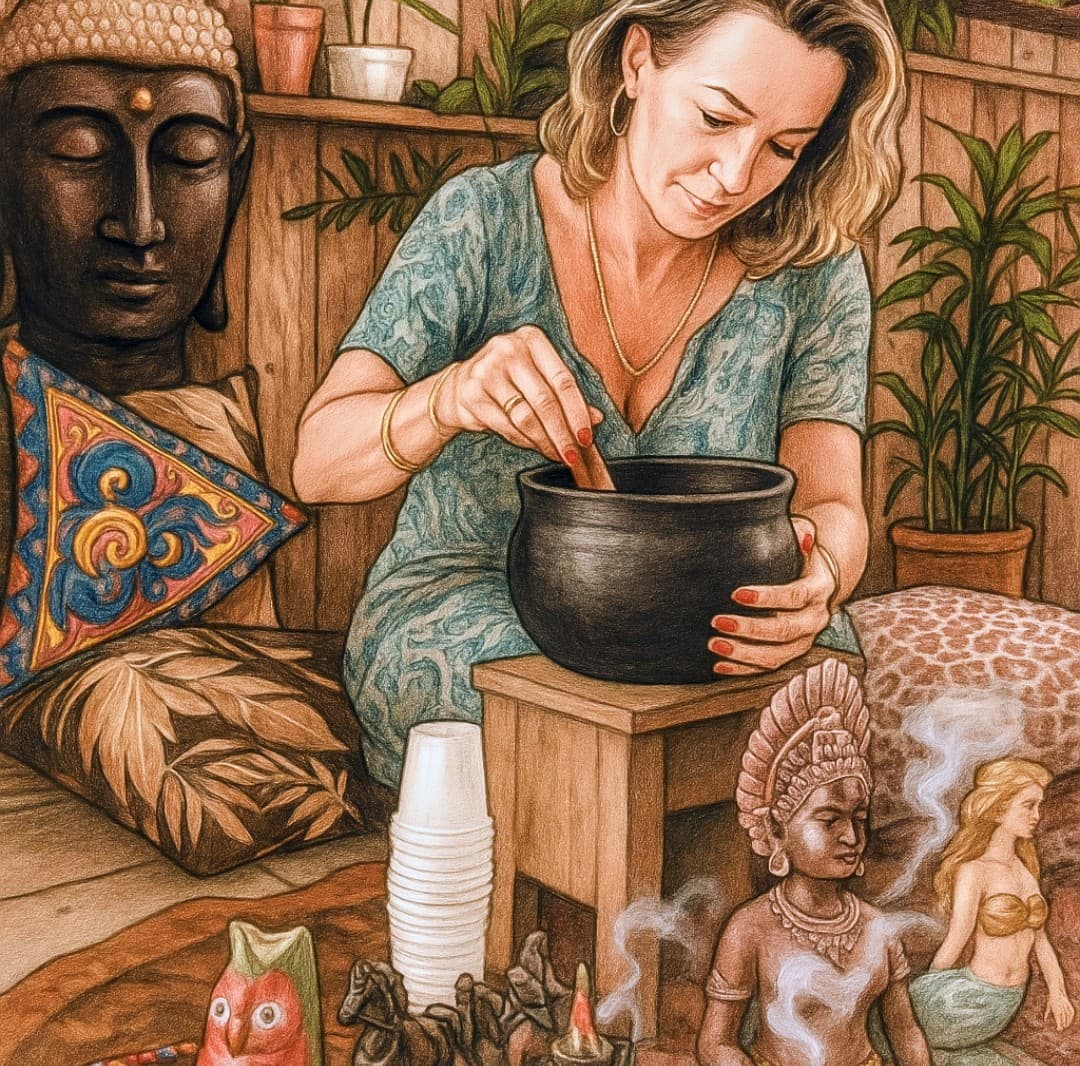 Ilustração do ritual da medicina do cacau
